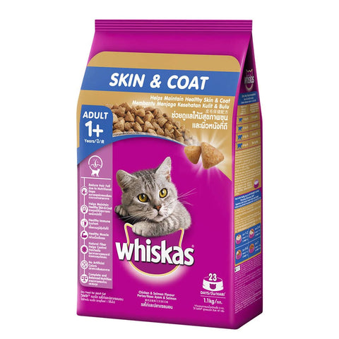 Whiskas Skin & Coat Chicken & Salmon Adult (1+ Years) Cat Dry Food 1.1kg