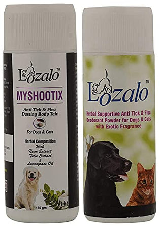 Lozalo My Shootix Anti Tick & Flea Powder for Dog & Cats, 150 Gram & Musk Body Deo Powder for Dog & Cats, 150 Gram
