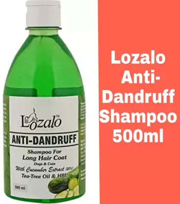 Lozalo Pet Care Anti-Dandruff Dog Shampoo for Long Hair Coat with Cucumber Extract (20%),Tea-Tree Oil & HBU (500ml)