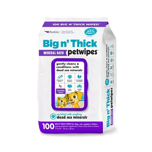 Petkin Big n' Thick Mineral Bath Wipes, 100 Wipes, 18 x 28 cm