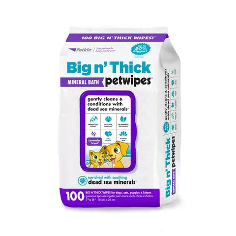 Petkin Big n' Thick Mineral Bath Wipes, 100 Wipes, 18 x 28 cm