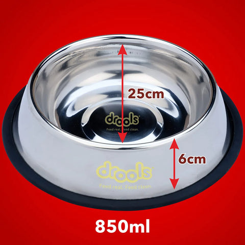 Drools Stainless Steel Dog Feeding Bowl Medium, 850ml