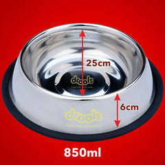 Drools Stainless Steel Dog Feeding Bowl Medium, 850ml