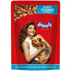 Drools Puppy Wet Dog Food, Real Chicken and Chicken Liver Chunks in Gravy, 24 Pouches (24 x 150g)