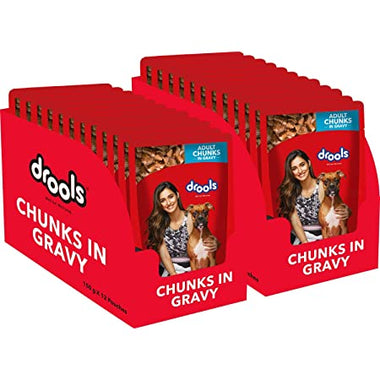 Drools Adult Wet Dog Food, Real Chicken and Chicken Liver Chunks in Gravy, 24 Pouches (24 x 150g)