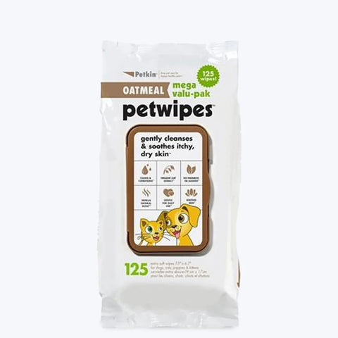Petkin Big n Thick Oatmeal Wipes (100 wipes) – Cleans Face, Ears & Body Area For Dogs & Cats
