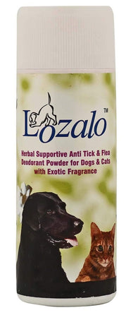 Lozalo - Herbal supportive Anti Tick & Flea Deodorant Powder for Dogs & Cats (Jasmine fragrance), 150g