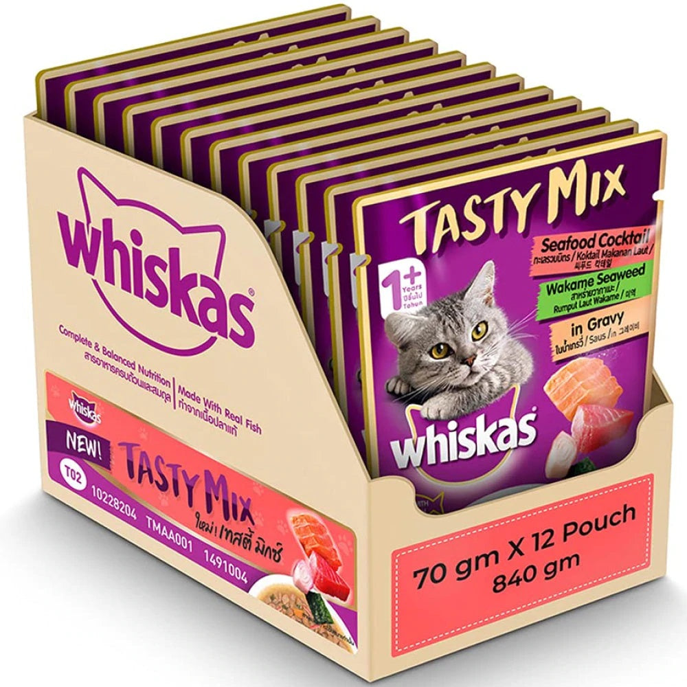 Whiskas Seafood Cocktail With Wakame Seaweed in Gravy Tasty Mix Adult Cat Wet Food